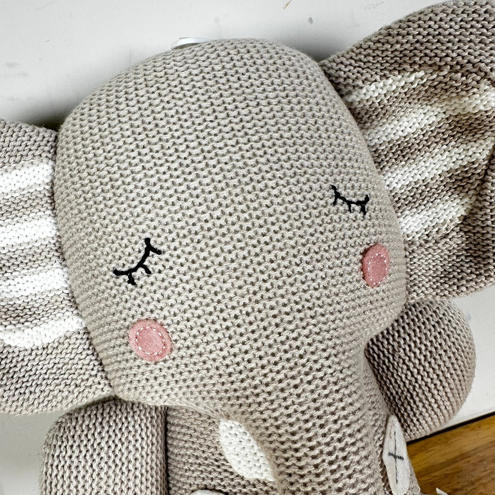 Living Textiles Theodore the Elephant Stuffed Rattle Lovey 100% Cotton Baby - Picture 3 of 8